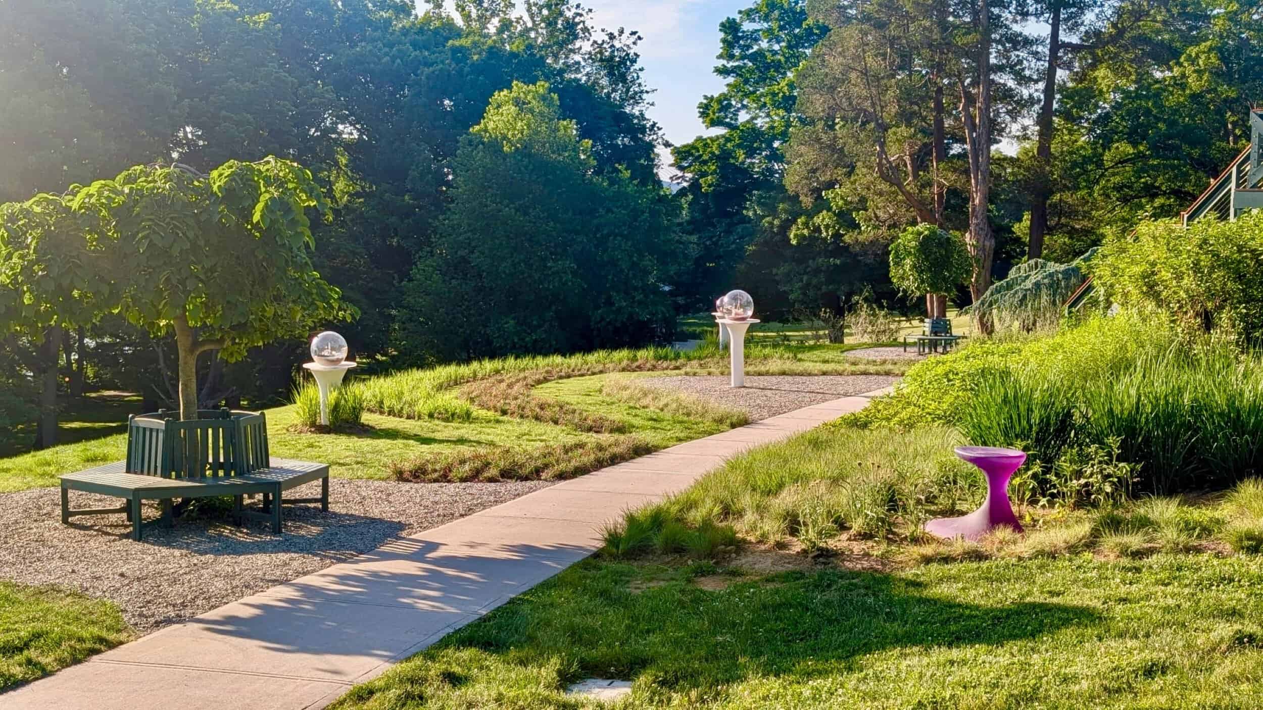 Gazing Globes and planting beds with sidewalk